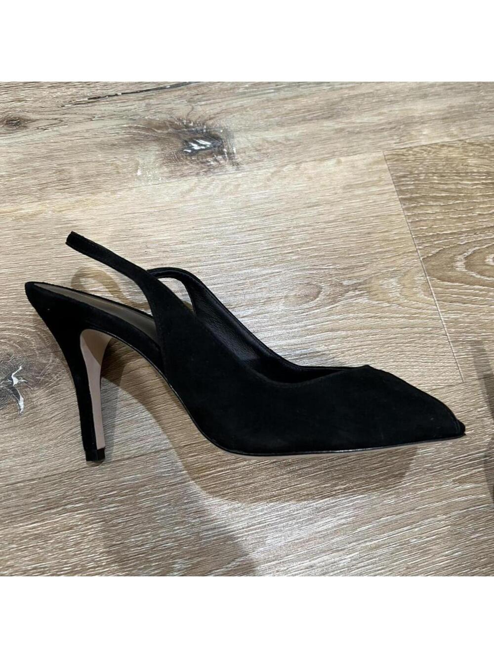 Reformation Eugenie Slingback Heel Black Suede Leather Size 9